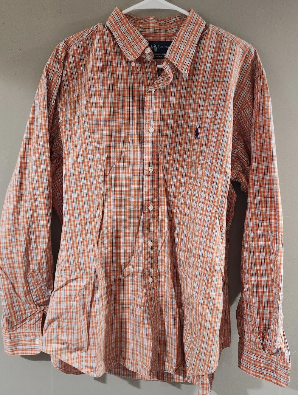 Ralph Lauren Orange Plaid Sz Xl Long Sleeve Button Up - Picture 1 of 4